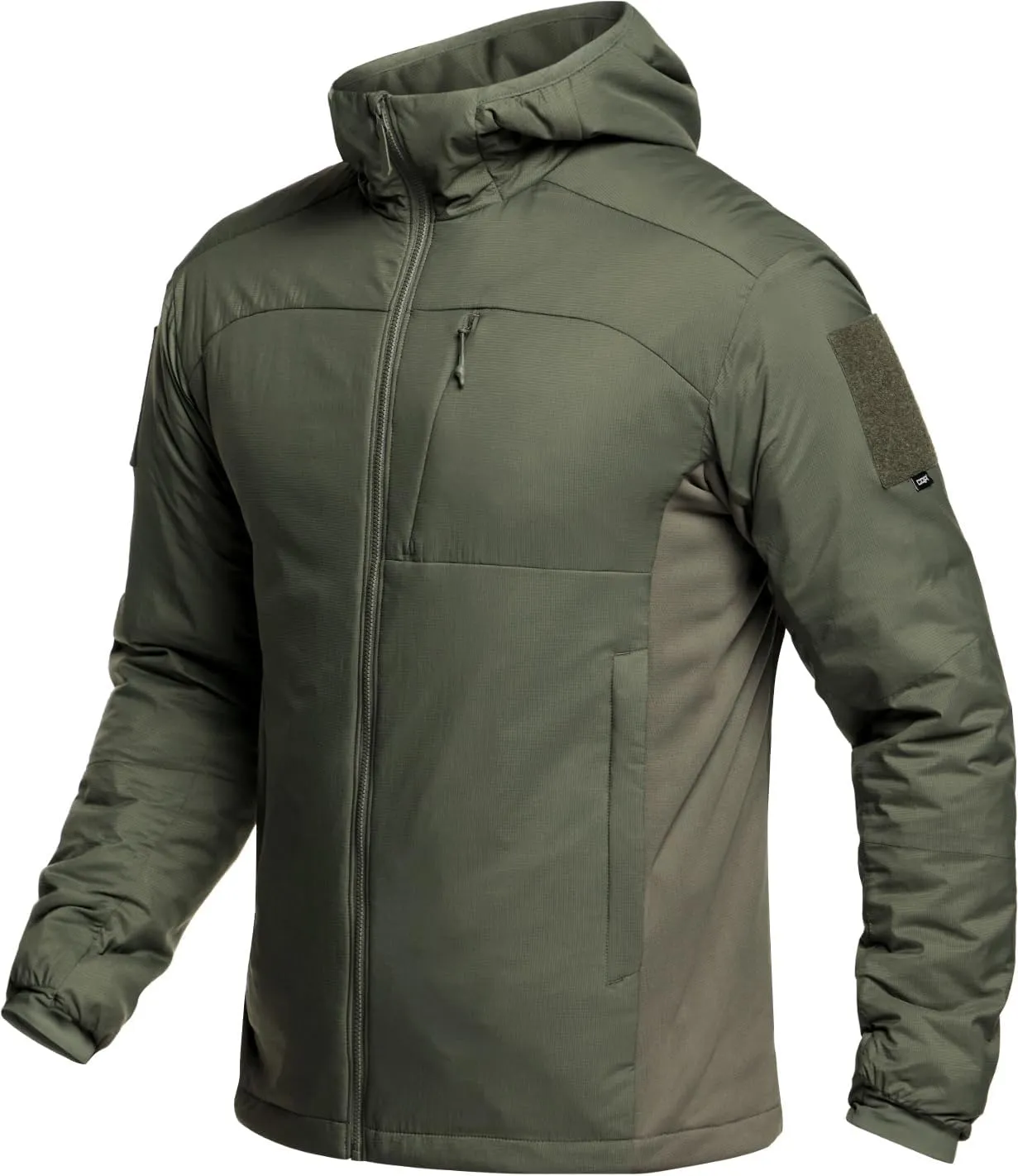 CQR Men's Insulated Hooded Tactical Jacket, Lightweight Mid-Layer Warm Hoodie, Water Resistant Full Zip Hiking Work Coat