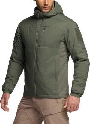 CQR Men's Insulated Hooded Tactical Jacket, Lightweight Mid-Layer Warm Hoodie, Water Resistant Full Zip Hiking Work Coat