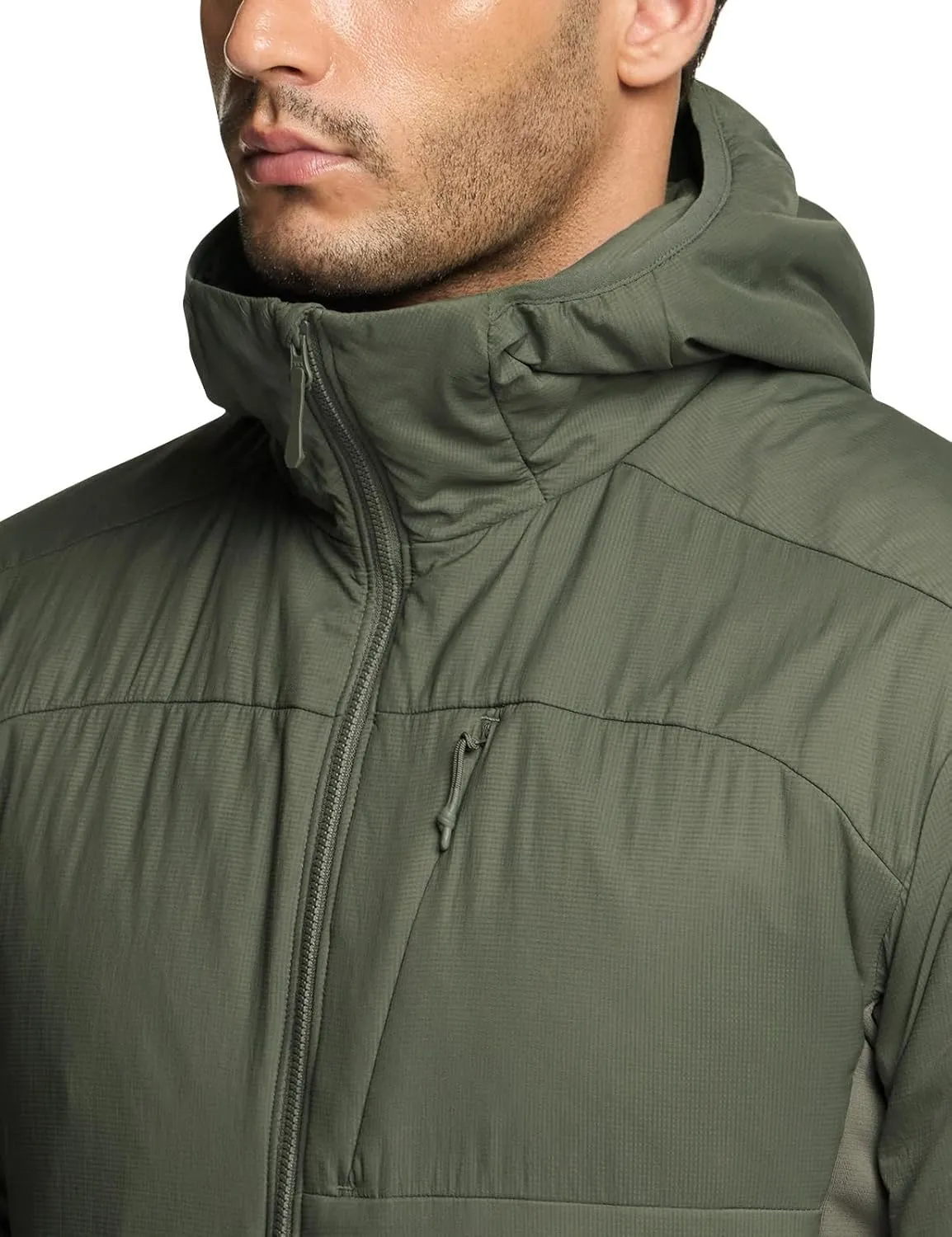 CQR Men's Insulated Hooded Tactical Jacket, Lightweight Mid-Layer Warm Hoodie, Water Resistant Full Zip Hiking Work Coat