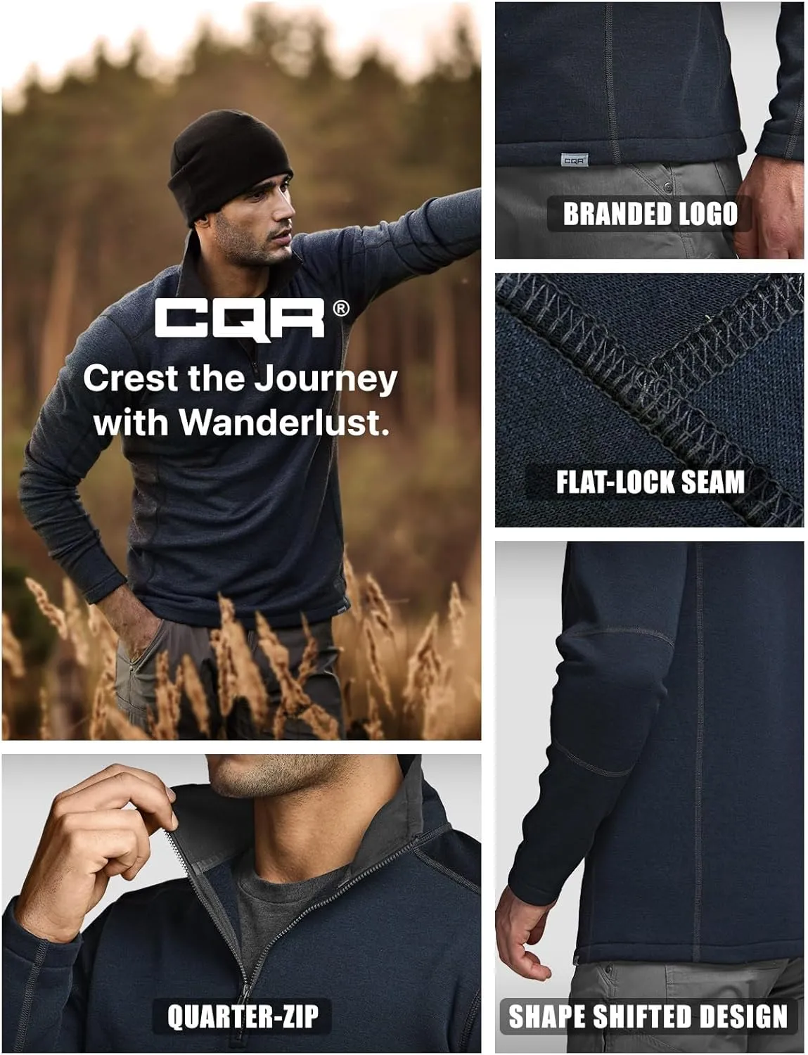 CQR Men's Thermal Fleece Quarter Zip Sweater, Outdoor Lightweight Long Sleeve Pullover, Casual Mock Neck Polo Sweaters