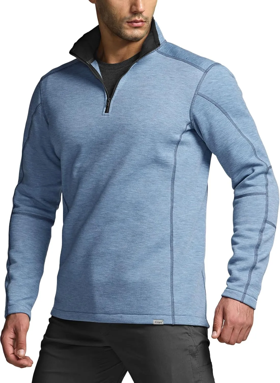 CQR Men's Thermal Fleece Quarter Zip Sweater, Outdoor Lightweight Long Sleeve Pullover, Casual Mock Neck Polo Sweaters