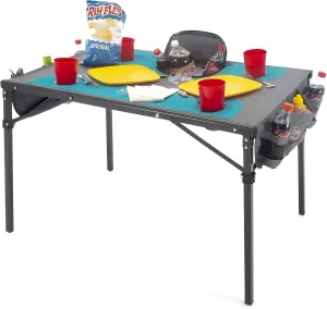 Creative Outdoors Folding Table with Built-in Cooler - Outdoor Portable Camping Table with 4 Cup Holders and Durable Steel Frame - Quality Material (Teal/Gray)