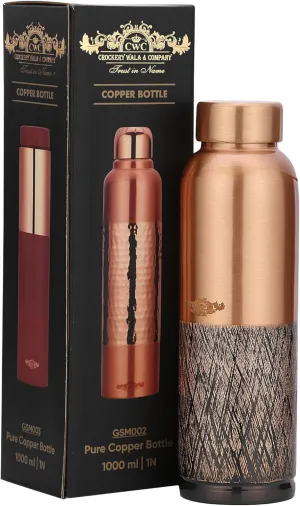 CROCKERY WALA & COMPANY 100% Pure Copper Water Bottle for Drinking, 32 Oz Large Hammered Ayurvedic, Leak-Proof Insulated Pure Copper Vessel, Premium Gifting Quality