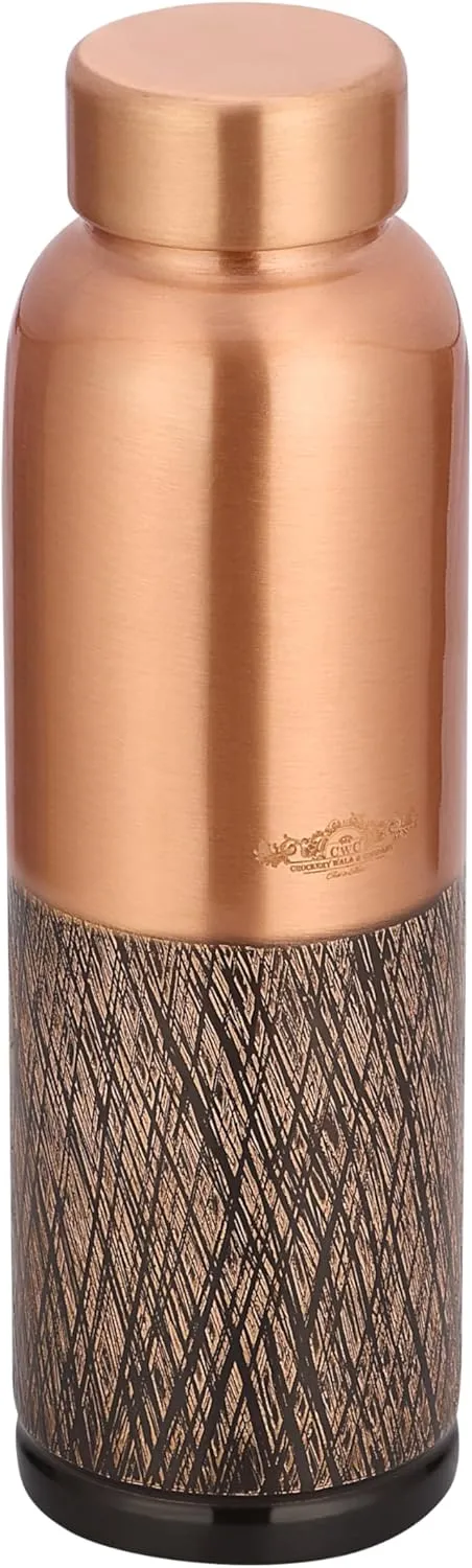CROCKERY WALA & COMPANY 100% Pure Copper Water Bottle for Drinking, 32 Oz Large Hammered Ayurvedic, Leak-Proof Insulated Pure Copper Vessel, Premium Gifting Quality