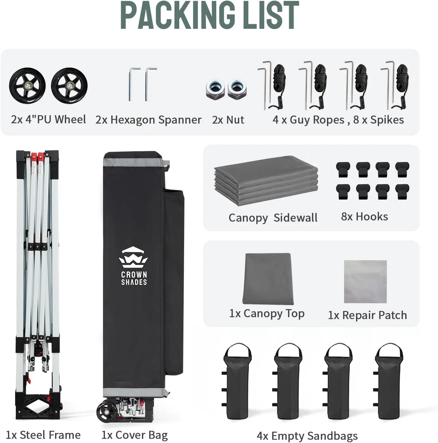 CROWN SHADES 10x10 Pop Up Canopy Tent Instant Commercial 1-Person Setup Patended Centerlock with 400D Fabric, 4 Sidewalls, 4" Wheels, 4 Upgraded Weights, Sto'N Go Bag, Gray