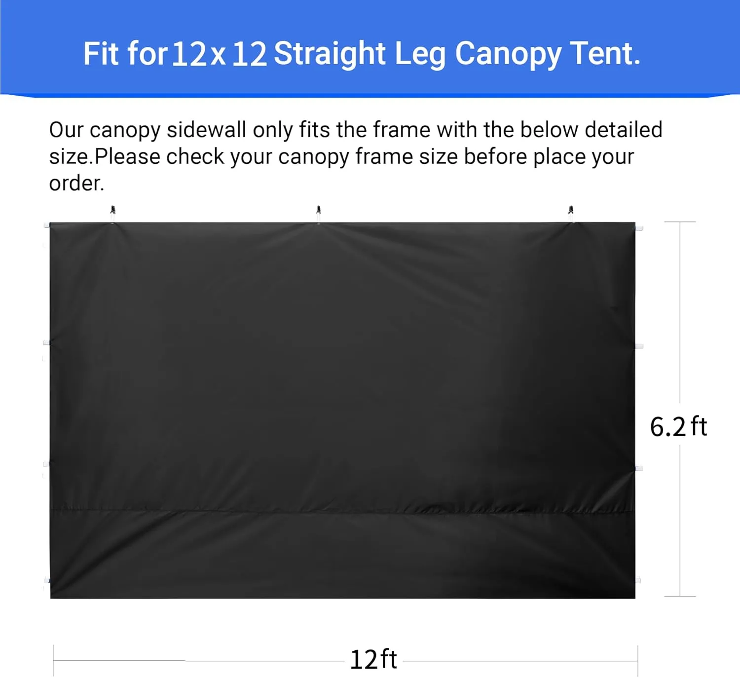 CROWN SHADES SunWall Silver Coated for 12x12 Pop up Canopy Tent, 1 Pack Sidewall Only with Silver Coating (1 Pack, Black)