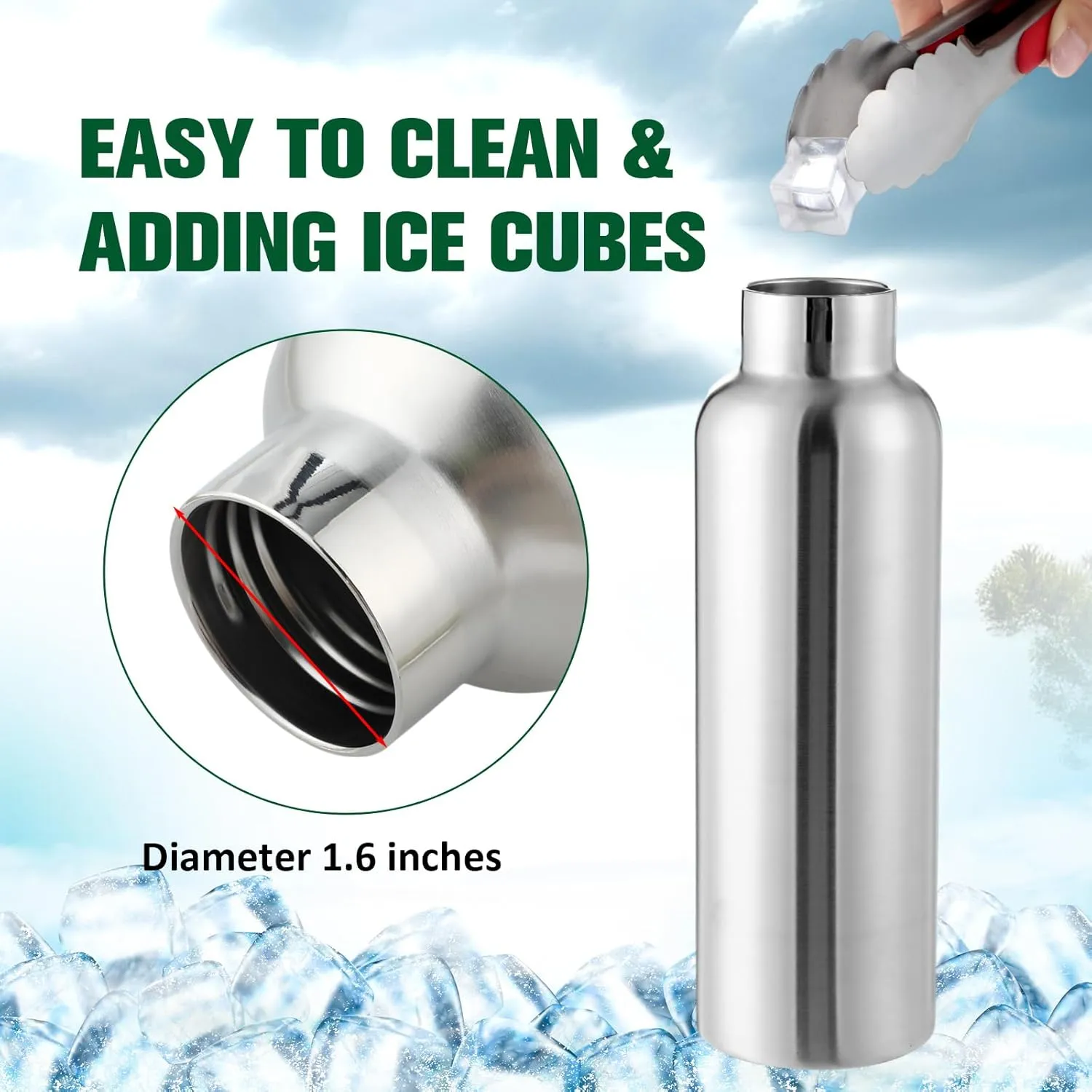 Cunhill 10 Pack Stainless Steel Sports Water Bottle Double Wall Insulated Bottle with Handle and Vacuum Seal Leakproof Lid for Cyclists Runners Hikers Beach Goers Picnics Camping Gift (Silver,25 oz)