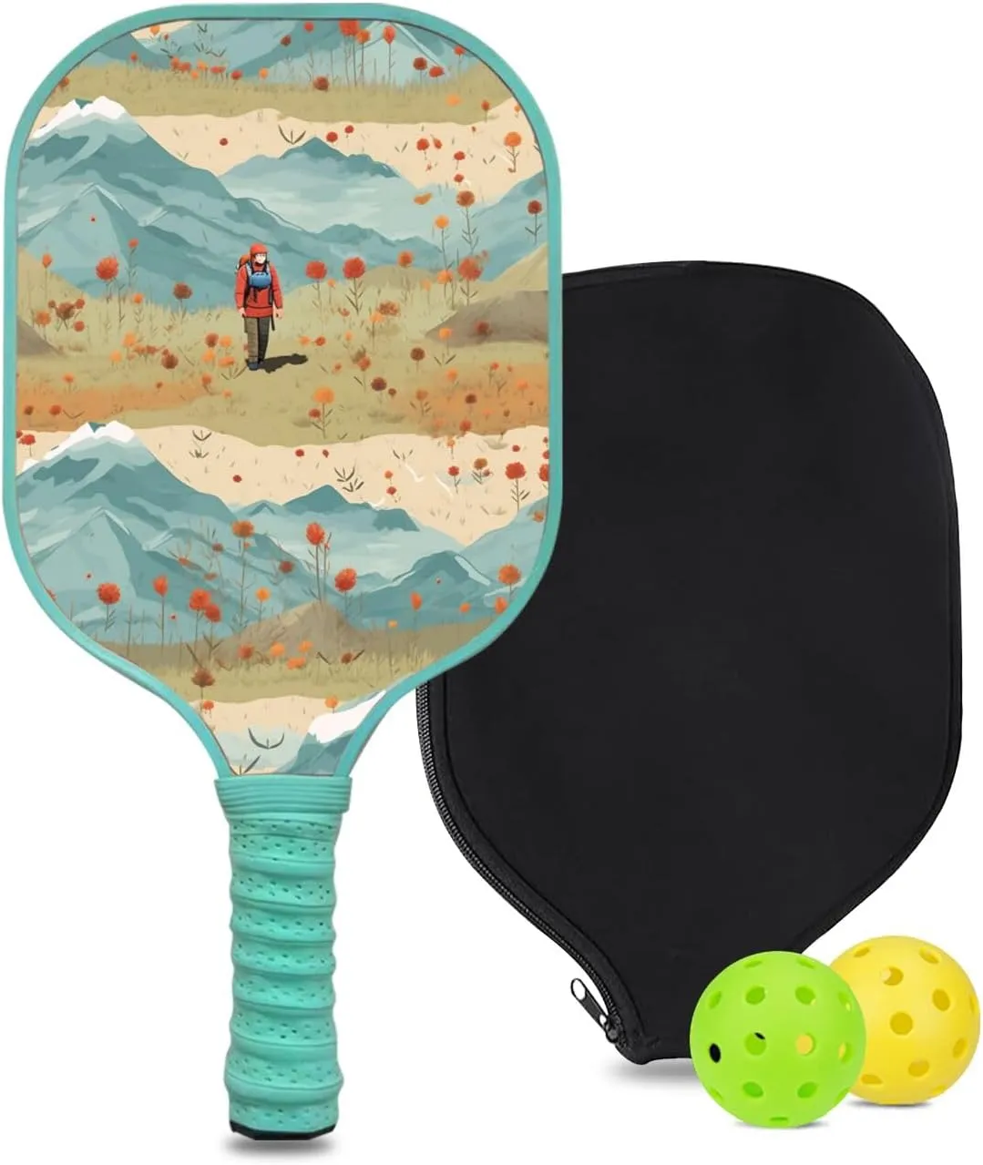 Custom Pickleball Paddle with 1 DIY Pickleball Racket, 2 Pickle Balls, 1 Paddle Cover, Hiking-BJ158 Pattern OR Your Own Design,Carbon Fiber,Honeycomb Polymer Core & Comfort Grip