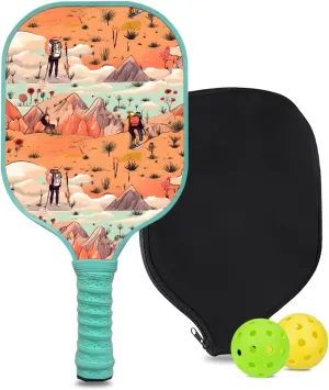 Custom Pickleball Paddle with 1 DIY Pickleball Racket, 2 Pickle Balls, 1 Paddle Cover, Hiking-BJ165 Pattern OR Your Own Design,Carbon Fiber,Honeycomb Polymer Core & Comfort Grip