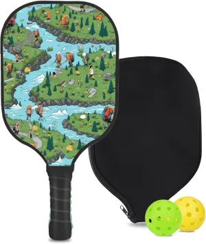 Custom Pickleball Paddle with 1 DIY Pickleball Racket, 2 Pickle Balls, 1 Paddle Cover, Hiking-BJ243 Pattern OR Your Own Design,Carbon Fiber,Honeycomb Polymer Core & Comfort Grip