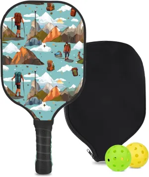Custom Pickleball Paddle with 1 DIY Pickleball Racket, 2 Pickle Balls, 1 Paddle Cover, Hiking-BJ299 Pattern OR Your Own Design,Carbon Fiber,Honeycomb Polymer Core & Comfort Grip