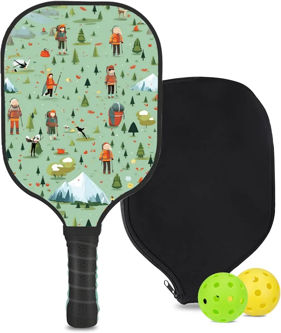 Custom Pickleball Paddle with 1 DIY Pickleball Racket, 2 Pickle Balls, 1 Paddle Cover, Hiking-BJ315 Pattern OR Your Own Design,Carbon Fiber,Honeycomb Polymer Core & Comfort Grip