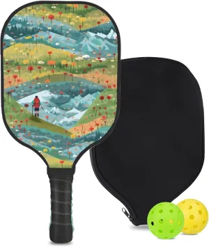 Custom Pickleball Paddle with 1 DIY Pickleball Racket, 2 Pickle Balls, 1 Paddle Cover, Hiking-BJ323 Pattern OR Your Own Design,Carbon Fiber,Honeycomb Polymer Core & Comfort Grip