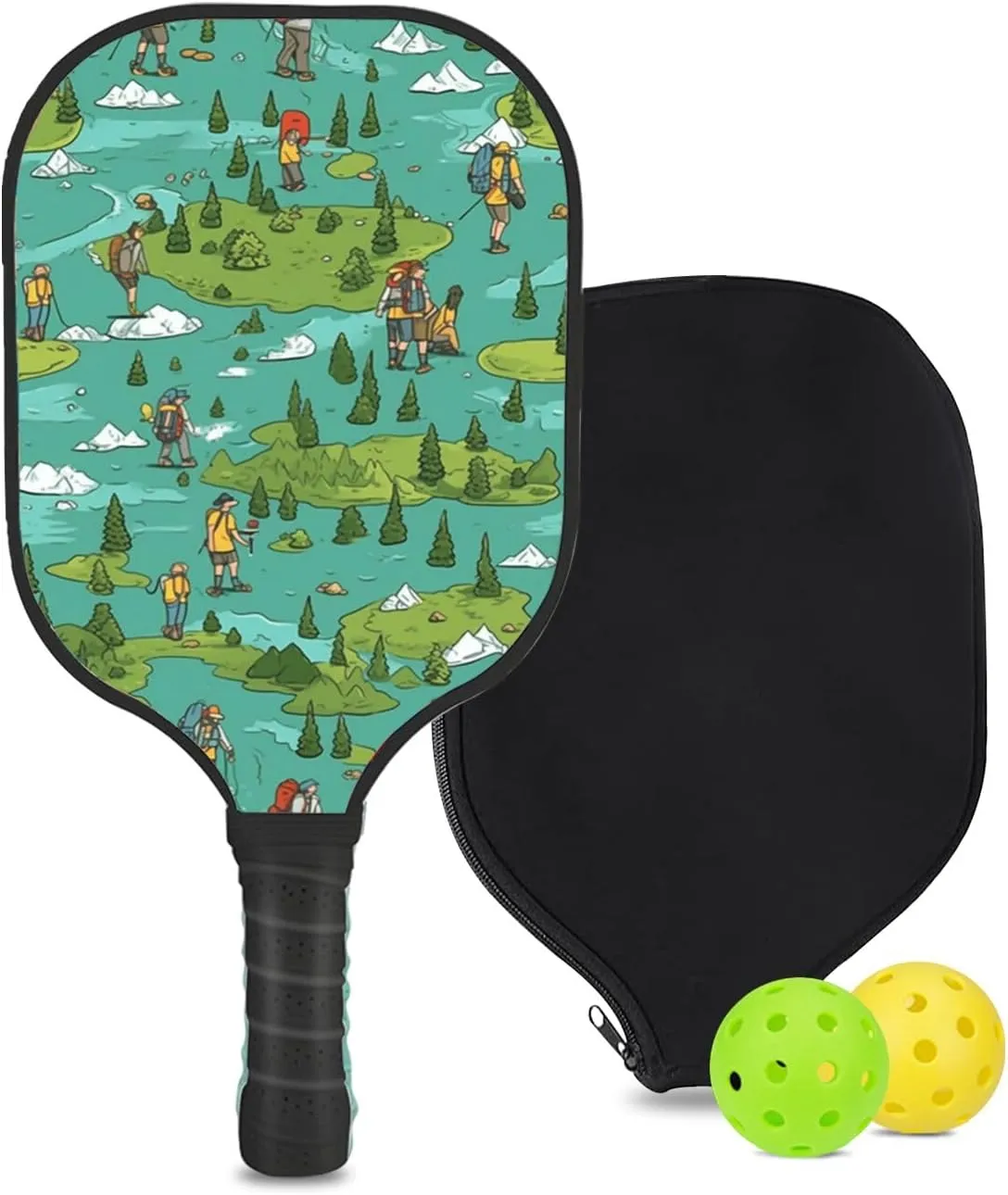 Custom Pickleball Paddle with 1 DIY Pickleball Racket, 2 Pickle Balls, 1 Paddle Cover, Hiking-BJ336 Pattern OR Your Own Design,Carbon Fiber,Honeycomb Polymer Core & Comfort Grip