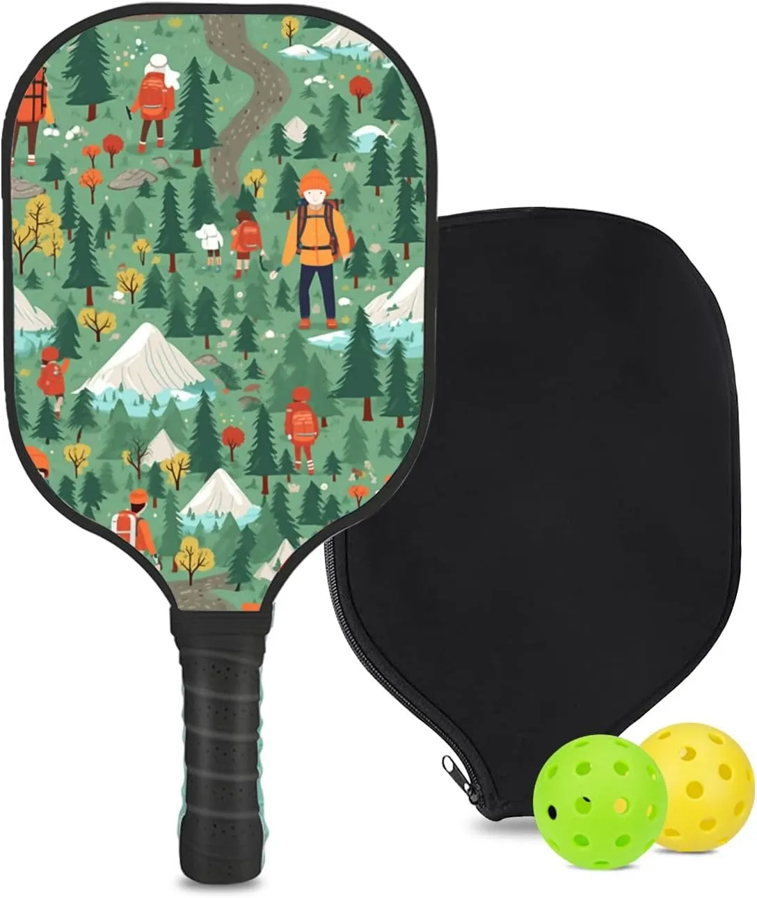 Custom Pickleball Paddle with 1 DIY Pickleball Racket, 2 Pickle Balls, 1 Paddle Cover, Hiking-BJ348 Pattern OR Your Own Design,Carbon Fiber,Honeycomb Polymer Core & Comfort Grip