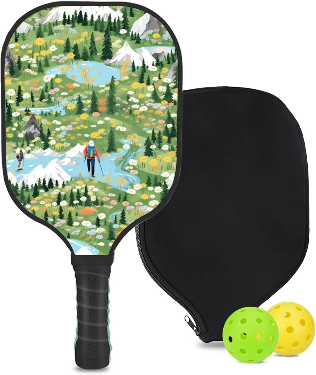 Custom Pickleball Paddle with 1 DIY Pickleball Racket, 2 Pickle Balls, 1 Paddle Cover, Hiking-BJ353 Pattern OR Your Own Design,Carbon Fiber,Honeycomb Polymer Core & Comfort Grip