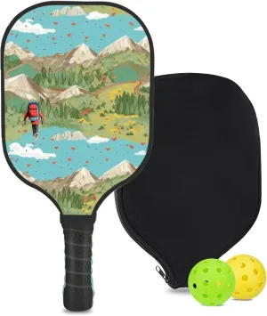 Custom Pickleball Paddle with 1 DIY Pickleball Racket, 2 Pickle Balls, 1 Paddle Cover, Hiking-BJ369 Pattern OR Your Own Design,Carbon Fiber,Honeycomb Polymer Core & Comfort Grip