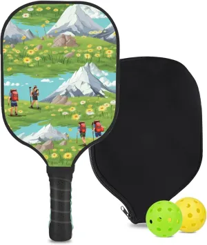 Custom Pickleball Paddle with 1 DIY Pickleball Racket, 2 Pickle Balls, 1 Paddle Cover, Hiking-BJ378 Pattern OR Your Own Design,Carbon Fiber,Honeycomb Polymer Core & Comfort Grip