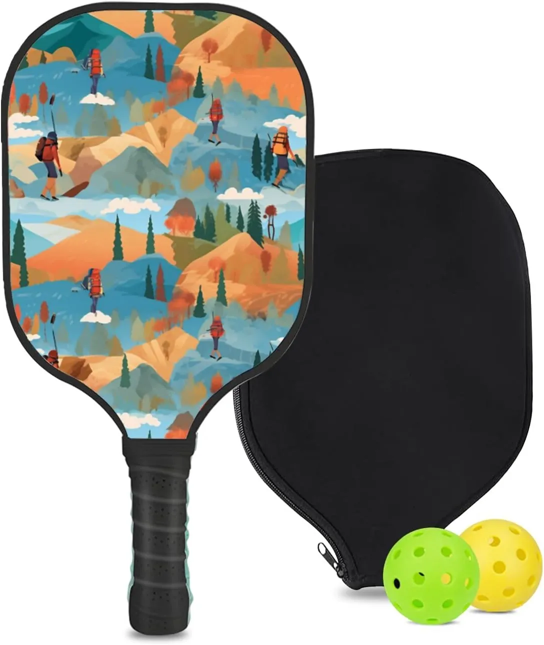 Custom Pickleball Paddle with 1 DIY Pickleball Racket, 2 Pickle Balls, 1 Paddle Cover, Hiking-BJ411 Pattern OR Your Own Design,Carbon Fiber,Honeycomb Polymer Core & Comfort Grip