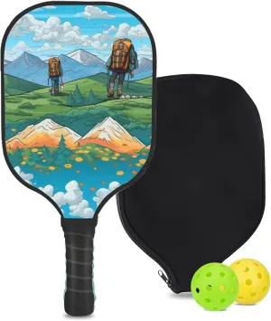 Custom Pickleball Paddle with 1 DIY Pickleball Racket, 2 Pickle Balls, 1 Paddle Cover, Hiking-BJ429 Pattern OR Your Own Design,Carbon Fiber,Honeycomb Polymer Core & Comfort Grip