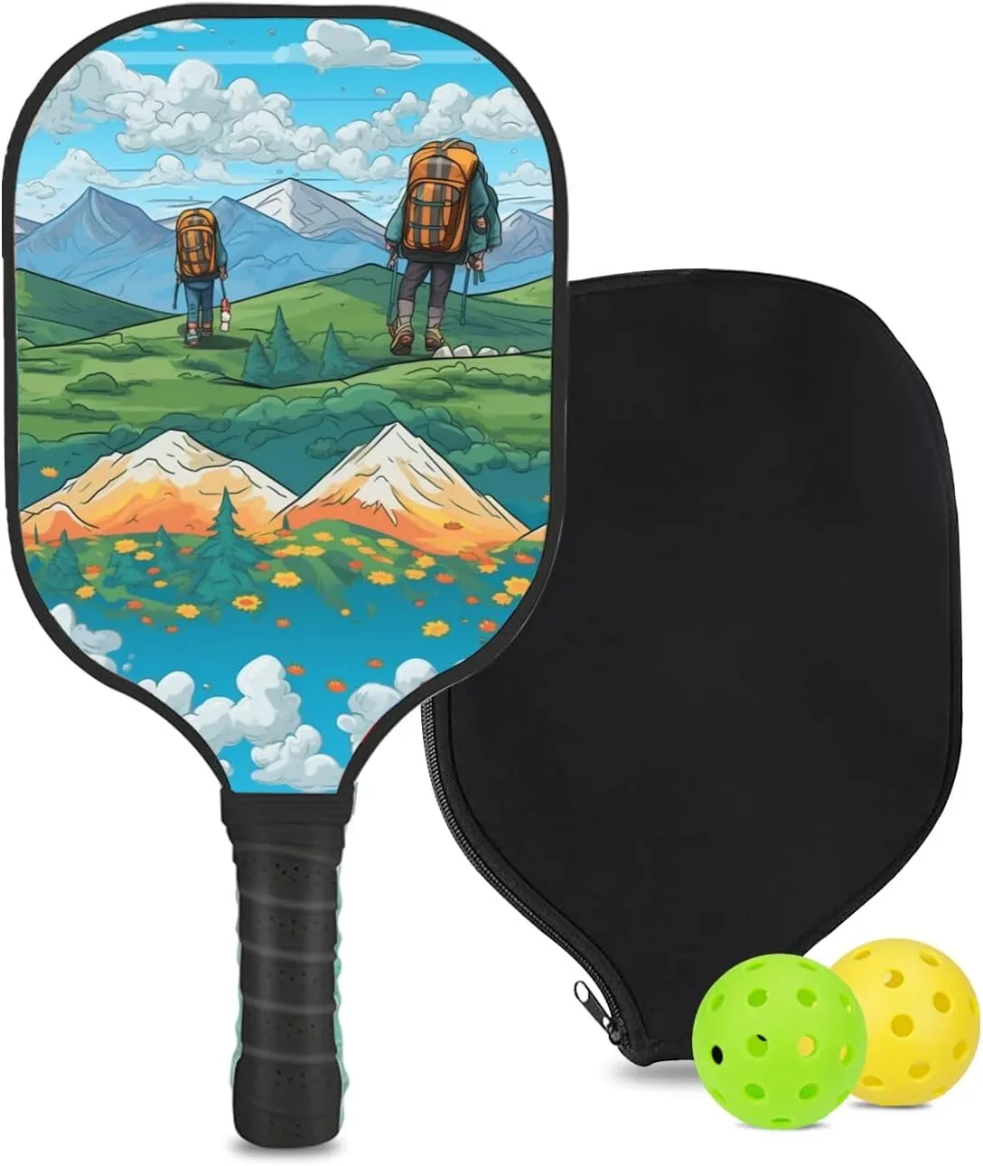 Custom Pickleball Paddle with 1 DIY Pickleball Racket, 2 Pickle Balls, 1 Paddle Cover, Hiking-BJ429 Pattern OR Your Own Design,Carbon Fiber,Honeycomb Polymer Core & Comfort Grip