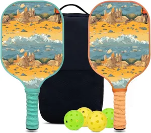 Custom Pickleball Paddles Set with 2 Pickleball Rackets 4 Pickle Balls 1 Carry Bag, Hiking-BJ160 Pattern, Carbon Fiber,Honeycomb Polymer Core & Comfort Grip