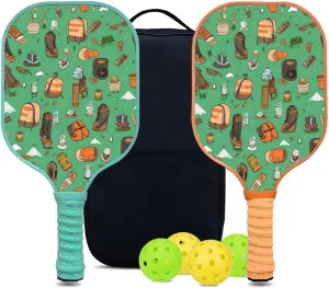 Custom Pickleball Paddles Set with 2 Pickleball Rackets 4 Pickle Balls 1 Carry Bag, Hiking-BJ162 Pattern, Carbon Fiber,Honeycomb Polymer Core & Comfort Grip