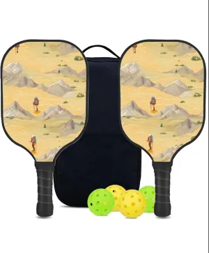 Custom Pickleball Paddles Set with 2 Pickleball Rackets 4 Pickle Balls 1 Carry Bag, Hiking-BJ187 Pattern, Carbon Fiber,Honeycomb Polymer Core & Comfort Grip