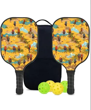 Custom Pickleball Paddles Set with 2 Pickleball Rackets 4 Pickle Balls 1 Carry Bag, Hiking-BJ244 Pattern, Carbon Fiber,Honeycomb Polymer Core & Comfort Grip
