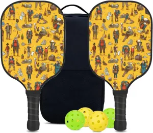 Custom Pickleball Paddles Set with 2 Pickleball Rackets 4 Pickle Balls 1 Carry Bag, Hiking-BJ324 Pattern, Carbon Fiber,Honeycomb Polymer Core & Comfort Grip