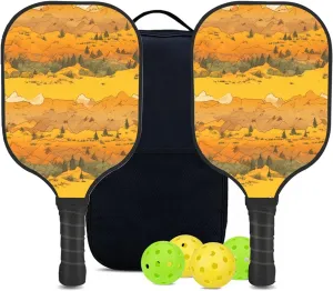 Custom Pickleball Paddles Set with 2 Pickleball Rackets 4 Pickle Balls 1 Carry Bag, Hiking-BJ332 Pattern, Carbon Fiber,Honeycomb Polymer Core & Comfort Grip