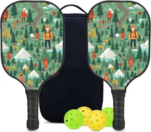 Custom Pickleball Paddles Set with 2 Pickleball Rackets 4 Pickle Balls 1 Carry Bag, Hiking-BJ348 Pattern, Carbon Fiber,Honeycomb Polymer Core & Comfort Grip