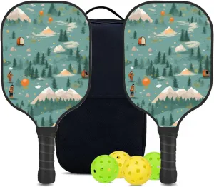Custom Pickleball Paddles Set with 2 Pickleball Rackets 4 Pickle Balls 1 Carry Bag, Hiking-BJ370 Pattern, Carbon Fiber,Honeycomb Polymer Core & Comfort Grip