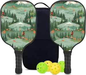Custom Pickleball Paddles Set with 2 Pickleball Rackets 4 Pickle Balls 1 Carry Bag, Hiking-BJ377 Pattern, Carbon Fiber,Honeycomb Polymer Core & Comfort Grip