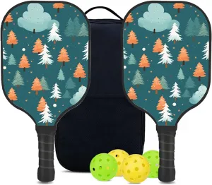 Custom Pickleball Paddles Set with 2 Pickleball Rackets 4 Pickle Balls 1 Carry Bag, Hiking-BJ391 Pattern, Carbon Fiber,Honeycomb Polymer Core & Comfort Grip