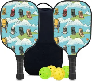 Custom Pickleball Paddles Set with 2 Pickleball Rackets 4 Pickle Balls 1 Carry Bag, Hiking-BJ398 Pattern, Carbon Fiber,Honeycomb Polymer Core & Comfort Grip