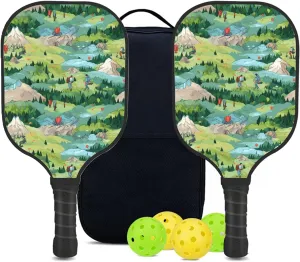 Custom Pickleball Paddles Set with 2 Pickleball Rackets 4 Pickle Balls 1 Carry Bag, Hiking-BJ449 Pattern, Carbon Fiber,Honeycomb Polymer Core & Comfort Grip