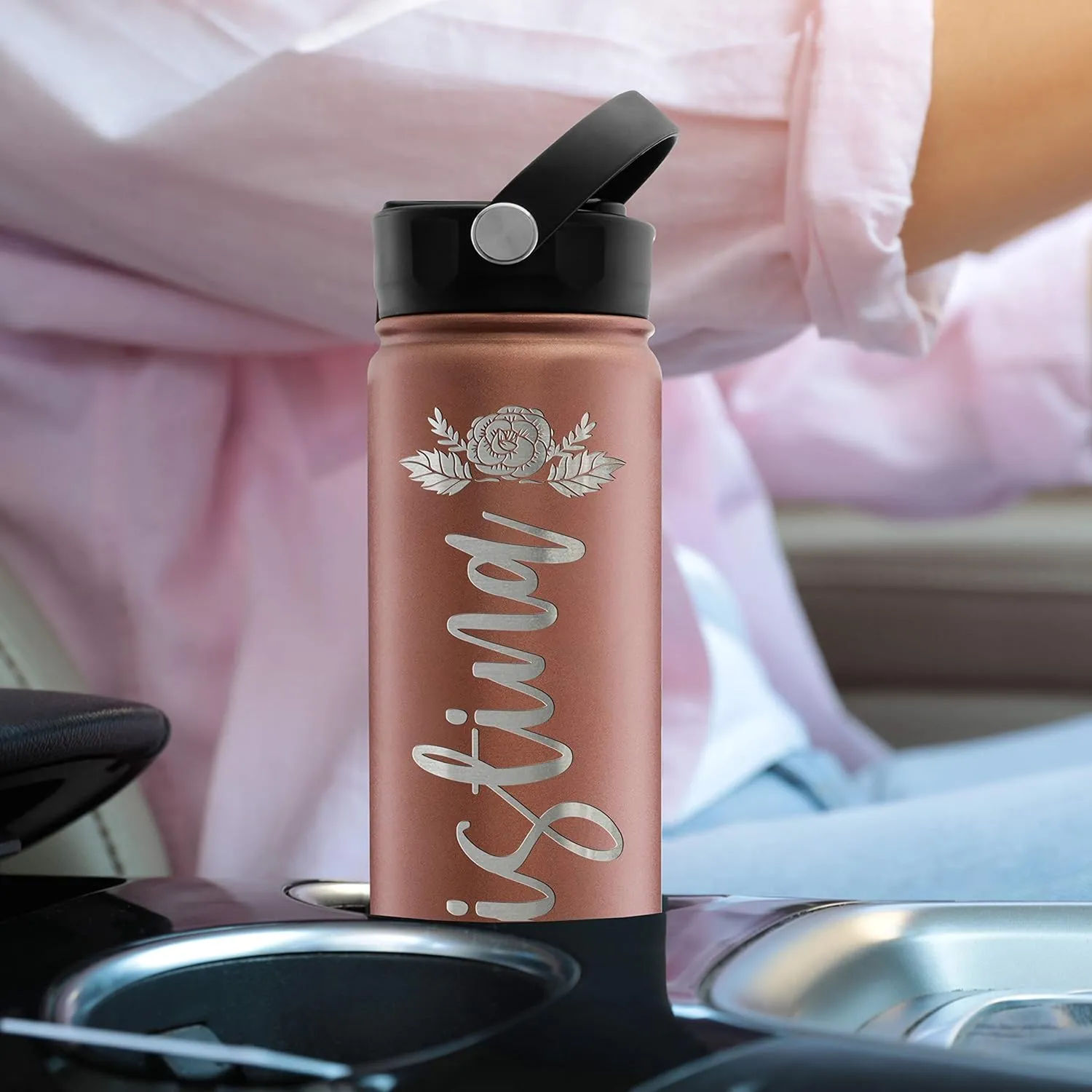 Custom Water Bottle w Straw Lid & Handle | 24 oz - Purple | Personalized Double-Wall Vacuum-Insulated Sports Water Bottle w Name, Text | Laser Engraved Water Bottle with 3 sizes, 12 designs & 9 color