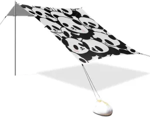 Cute Cartoon Panda Black and White Designed UPF50 Beach Cabana Lightweight Large Sun Shade with Sand Pockets for Camping, Picnics, Backyard sombrilla para Playa