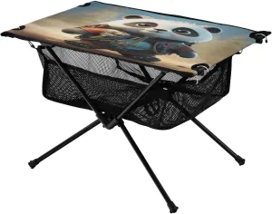 Cute Cartoon Panda Portable Folding Camping Table, Compact Lightweight Beach Table with Carrying Bag for Outdoor Picnics, BBQs, Camp