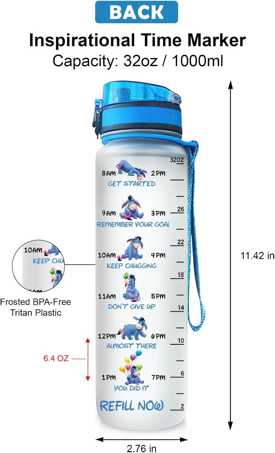 Cute Donkey 32 Oz Water Tracker Bottle, Insulated Water Bottle with Donkey Character