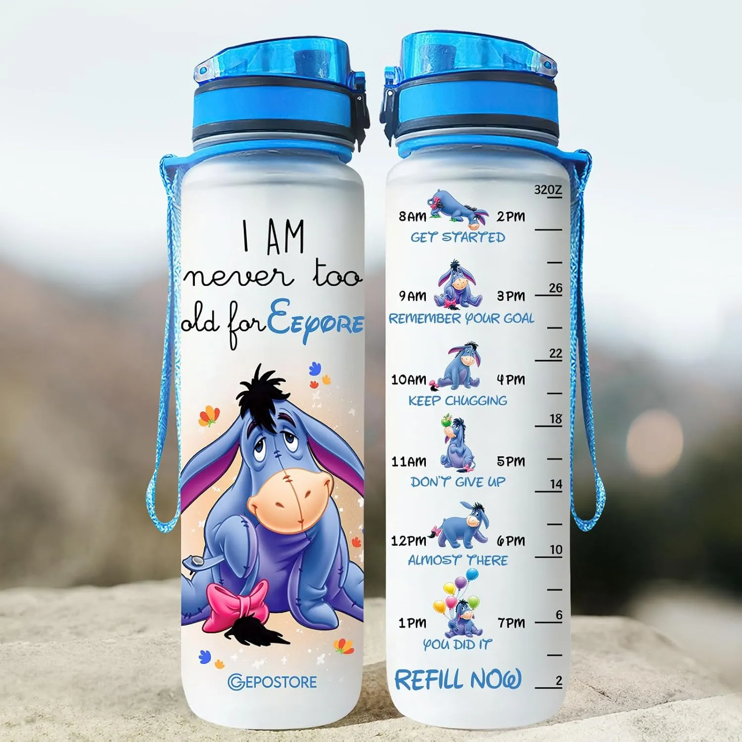 Cute Donkey 32 Oz Water Tracker Bottle, Insulated Water Bottle with Donkey Character