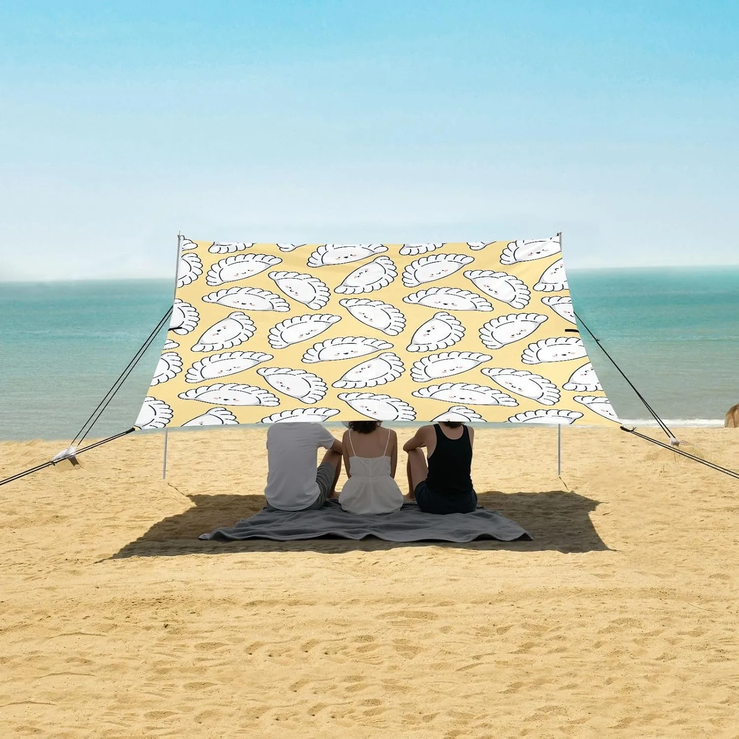 Cute Kawaii Cartoon Dumplings Beach Camping Tent Sun Shelter for Whole Family, Beach Shade Canopy with UPF50  UV Protection,Easy Set Up and Carry,Outdoor Shade for Trips, Fishing, Backyard Fun
