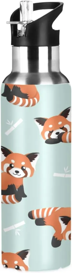 Cute Red Panda Water Bottle with Straw, Insulation Stainless Steel Water Bottle BPA Free Water Jug for Fitness Camping Outdoor Sports