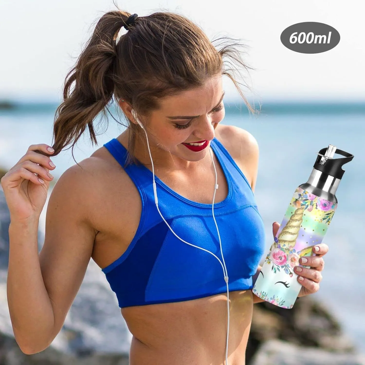 Cute Unicorn Water Bottle Kids Insulated Boys Girls Stainless Steel Hot Cold Water Flask Jug with Straw Lid for Sports Gym Running 20 oz
