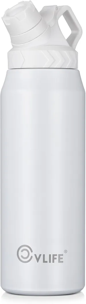 CVLIFE Insulated Water Bottle, 32 oz Stainless Steel Metal Water Bottle, Slanted Lid Design Travel Thermos Bottle, BPA Free, Lightweight and Leakproof, Suitable for Sports, Travel, Hiking, White