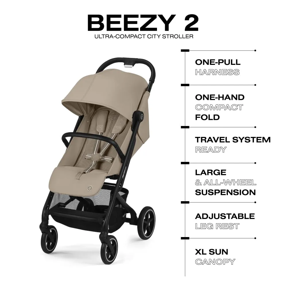 CYBEX Beezy 2 Compact and Lightweight Travel Stroller - Compatible with CYBEX Car Seats, Almond Beige