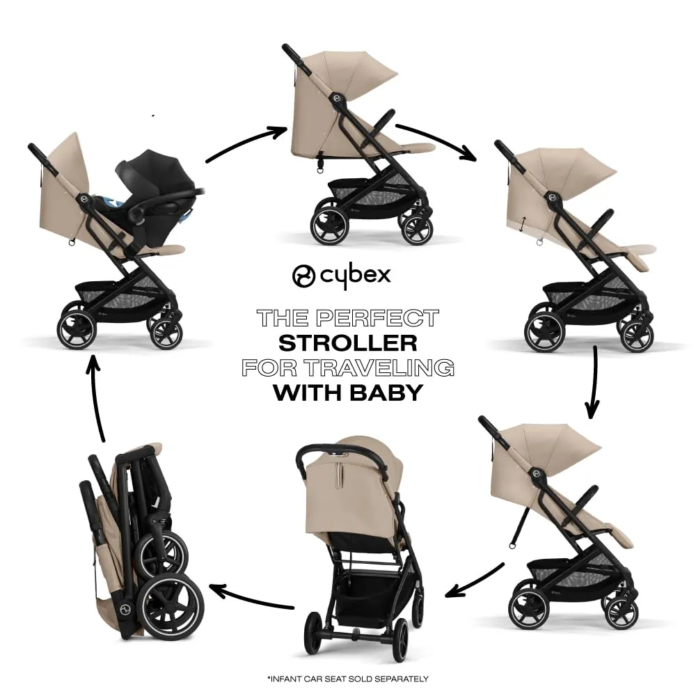CYBEX Beezy 2 Compact and Lightweight Travel Stroller - Compatible with CYBEX Car Seats, Almond Beige