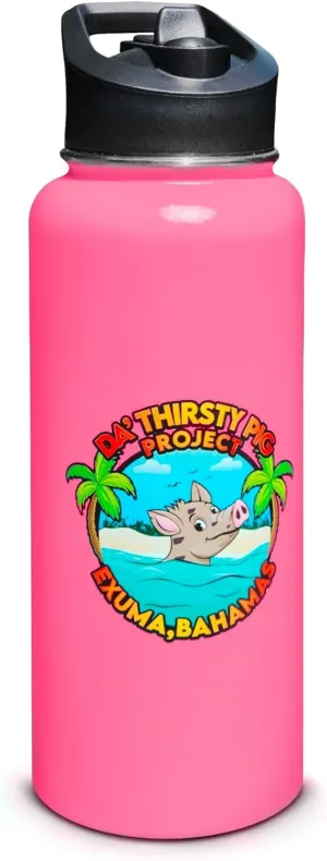 Da’ Thirsty Pigs Project Insulated Water Bottle 32 Fl Oz - Stainless Steel Wide Mouth Insulated Water Bottle - Dishwasher Safe & Spill Proof Water Bottle - Reusable Double Insulated Tumbler