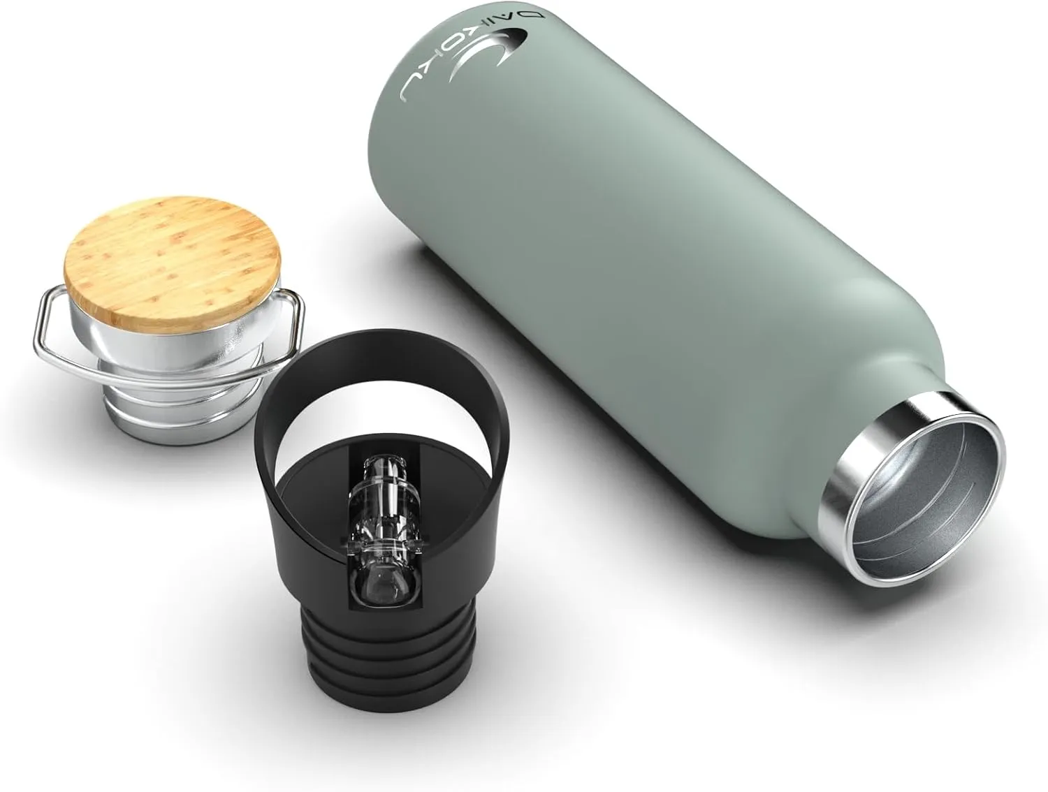 Daikoku Double Wall Stainless Steel Thermal Bottle, Thermos Bottle Keeps Drinks Cold or Hot for Hours, Two Caps, Pastel Green, 750 ml